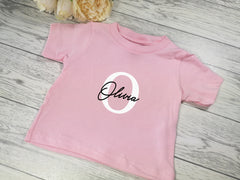Personalised Baby pink Baby t-shirt with letter and name detail