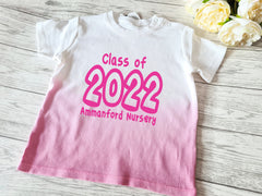 Personalised Baby PINK dip dye Baby t-shirt Class of 2022 nursery leavers school detail