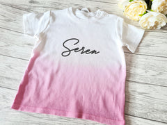 Personalised Baby PINK dip dye Baby t-shirt with fancy name detail
