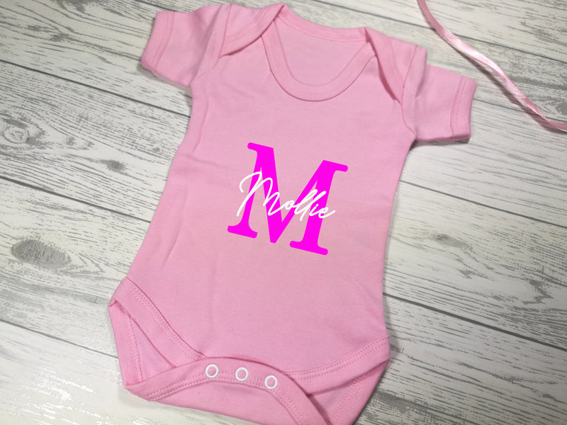 Personalised Baby pink Baby vest suit with letter and name detail