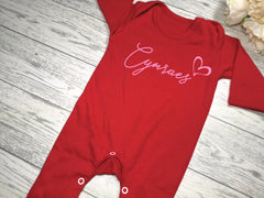 Custom Welsh RED Baby grow with CYMRAES heart detail