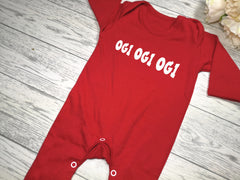 Custom Welsh RED Baby grow with Ogi ogi ogi detail