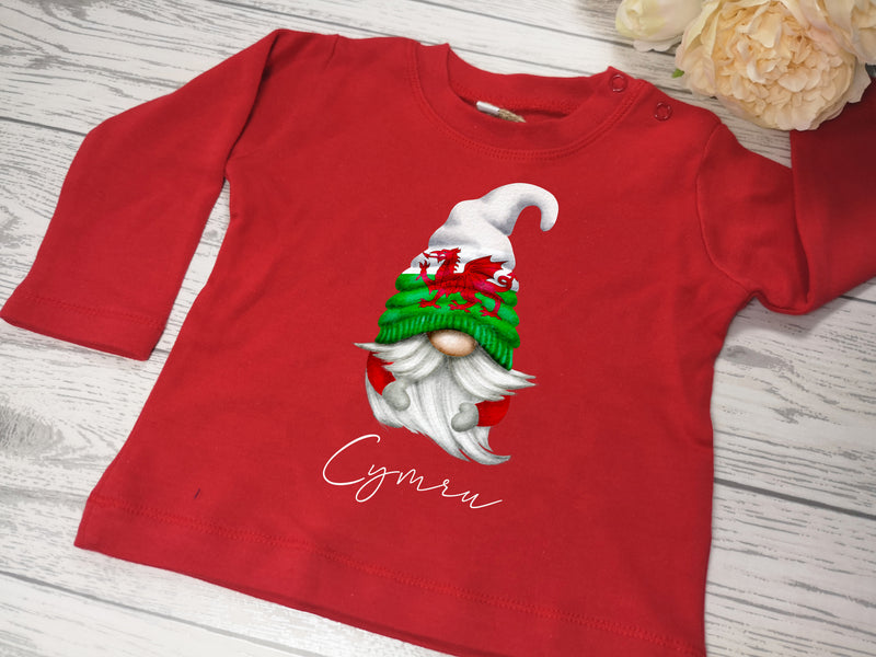 Custom Welsh Baby long sleeve RED t-shirt CYMRU boy or girl gonk