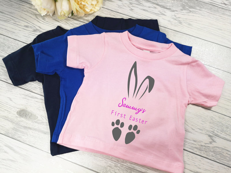 Personalised First easter bunny ears Baby t-shirt  in a choice of colours