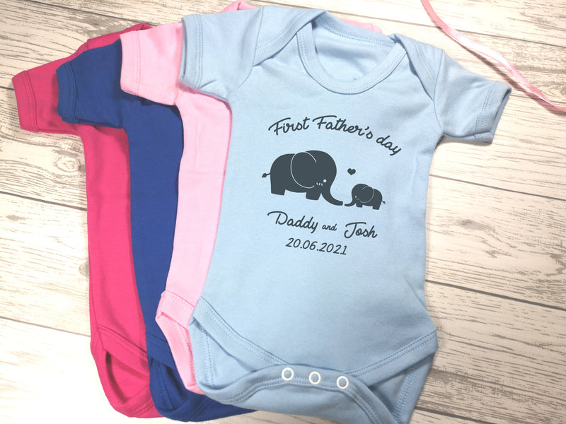 Personalised First Father's day Baby vest with elephants