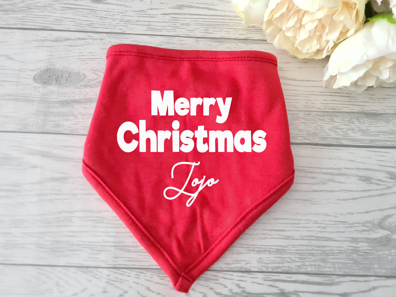 Personalised BABY christmas bandana RED Bib Merry christmas Name detail