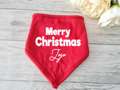 Personalised BABY christmas bandana RED Bib Merry christmas Name detail