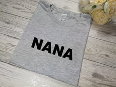 Personalised Women's Grey t-shirt Bold Mummy / Mami /Nanna with choice of colour detail