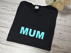 Personalised Women's Black t-shirt Bold Mummy / Mami /Nan with choice of colour detail