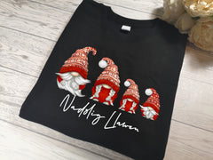 Custom Unisex WELSH BLACK Christmas jumper red gonks gnomes with Nadolig Llawen detail