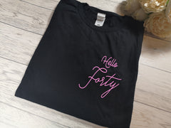 Personalised Women's Black Birthday Hello age t-shirt  any age