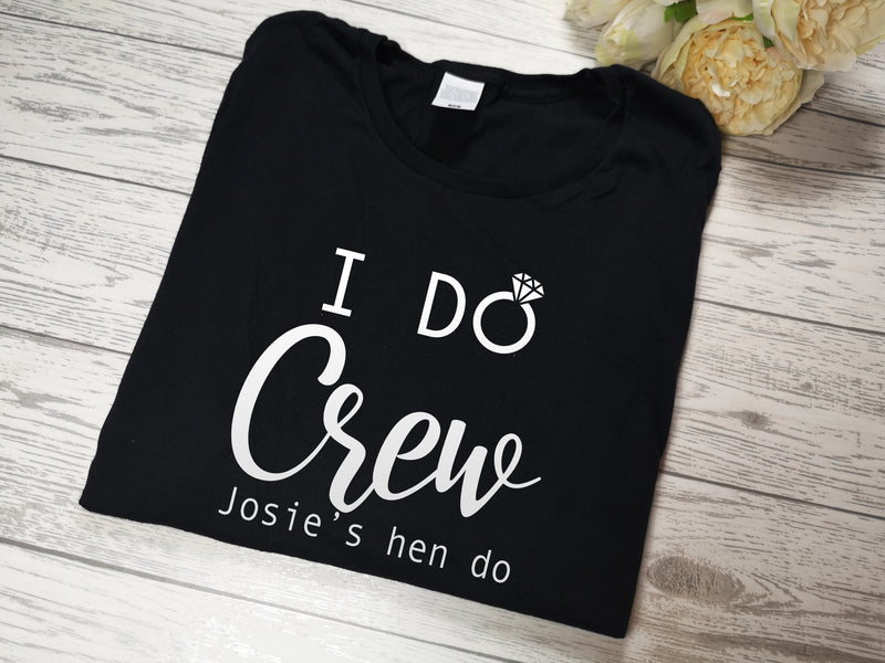Personalised Women's BLACK I do crew hen party t-shirt in a choice of colour detail