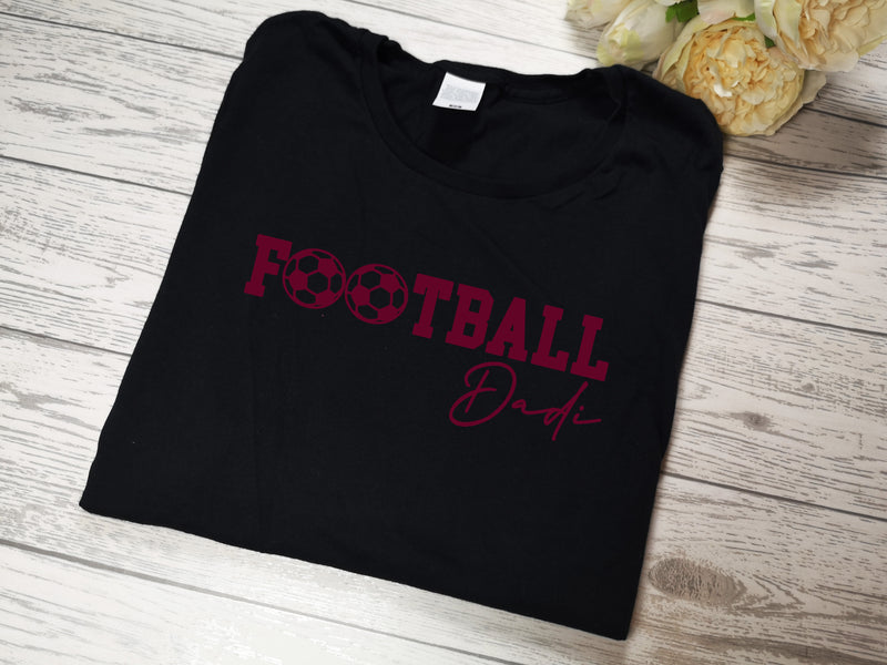 Personalised BLACK DAD t-shirt with Football daddy detail in a choice of colours any name