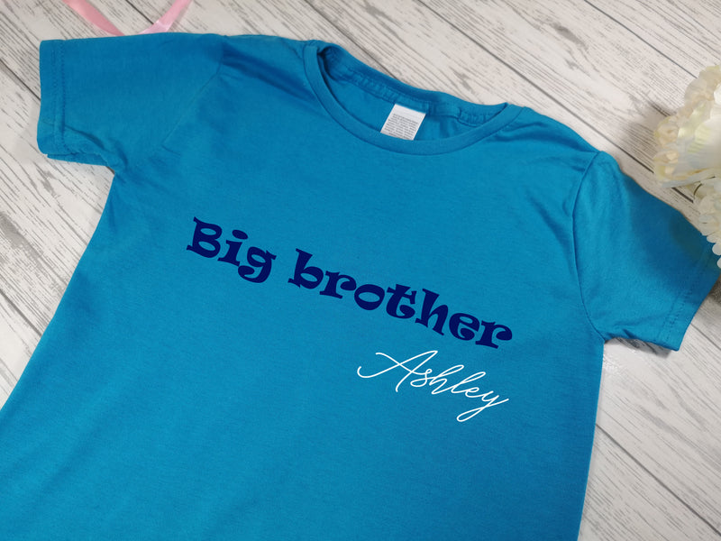 Personalised Kids Blue Big brother t-shirt with name detail