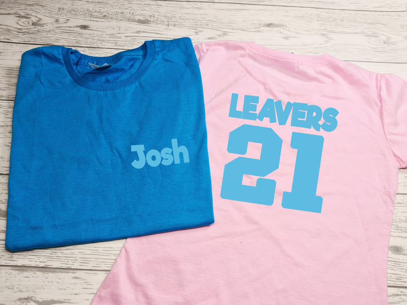 Personalised Kids LEAVERS T-SHIRT with Name and year detail for Boys and girls