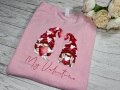 Personalised Unisex WELSH BABY PINK Valentines jumper heart gonks gnomes with any wording