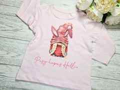 Personalised Baby long sleeve baby PINK t-shirt Pasg hapus bunny gonk name detail