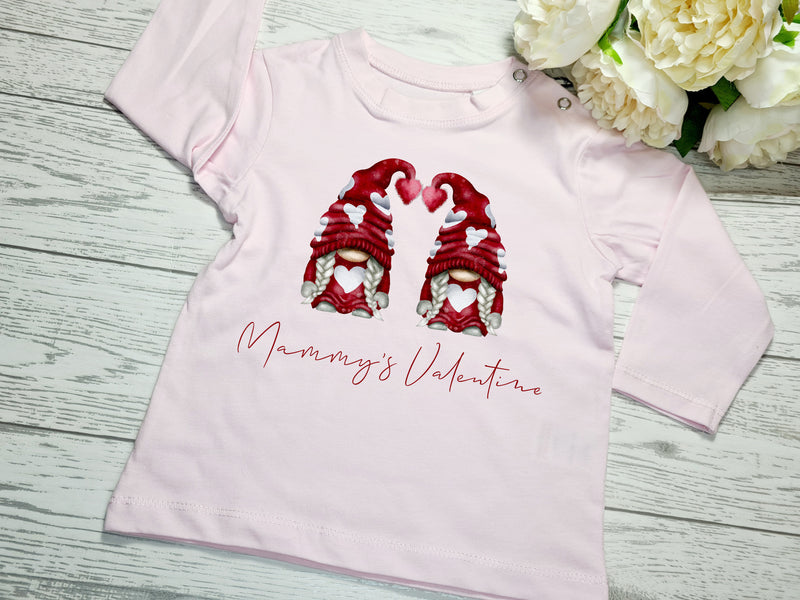 Custom Baby long sleeve baby PINK t-shirt Hearts gonks Mammy's Valentine detail