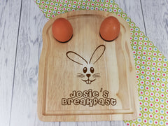 Personalised Engraved Easter bunny Wooden Toast Shaped egg breakfast board Any Name
