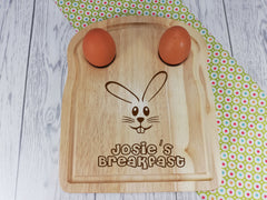 Personalised Engraved Easter bunny Wooden Toast Shaped egg breakfast board Any Name