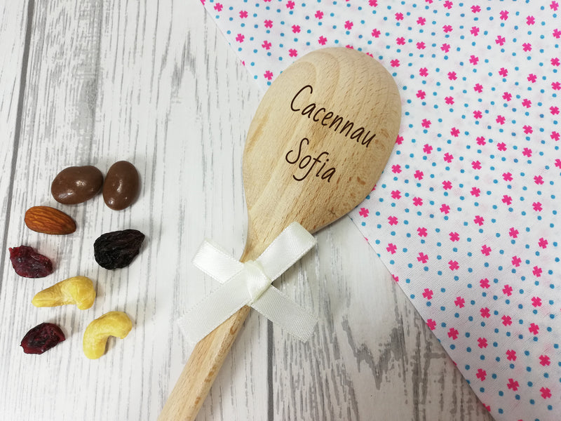 Personalised Engraved Welsh Cacennau Wooden Spoon Any name with or without ribbon