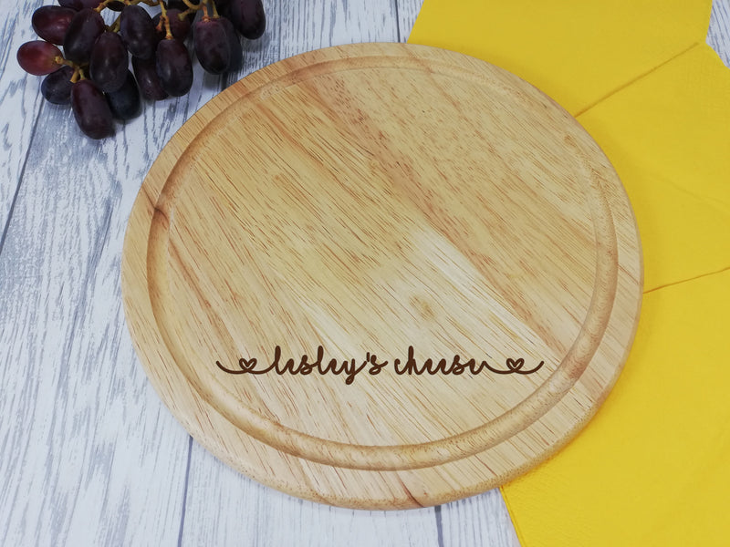 Personalised Engraved Wooden Round Chopping cheese board Any Name