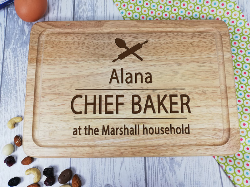 Personalised Engraved Wooden Chopping board Chief Baker Any Name