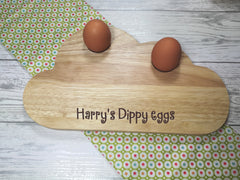 Personalised Engraved Dippy eggs Wooden Cloud Shaped egg breakfast supper board