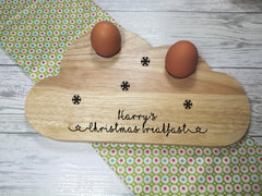 Personalised Engraved Christmas name Wooden Cloud Shaped egg breakfast supper board