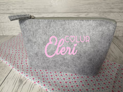 Personalised Light grey Small Felt Welsh Name makeup bag