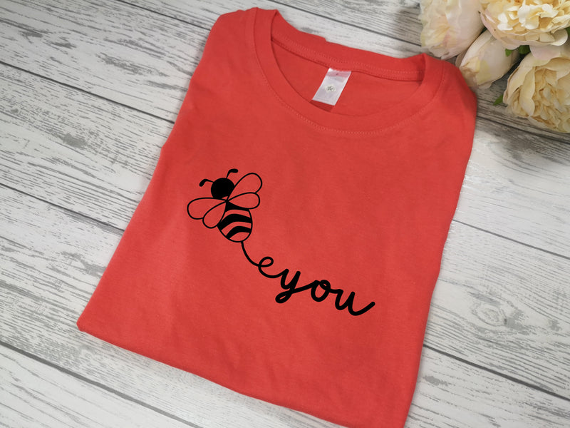 Custom Women's Coral t-shirt Bee You with choice of colour detail