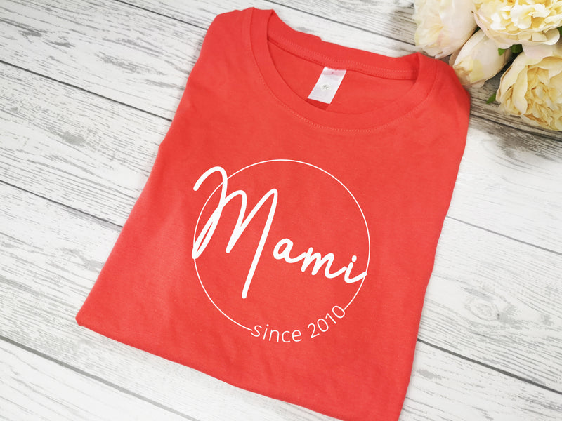 Personalised Women's Coral t-shirt Mam since mum any Name