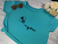 Custom Women's cropped blue t-shirt Bee you choice of colour detail