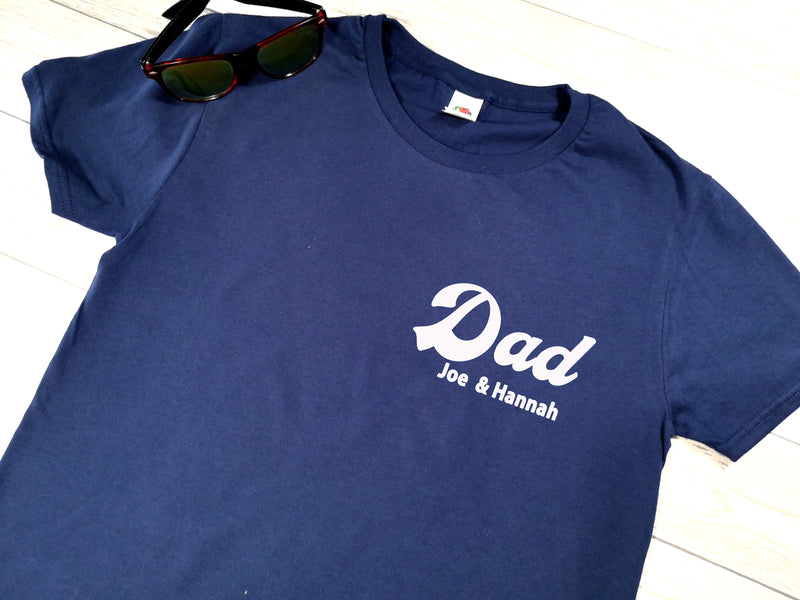 Personalised Dad with kids names Navy T-shirt for Father's day