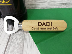 Personalised Engraved wooden beer bottle opener Welsh Dad Tadcu Gift