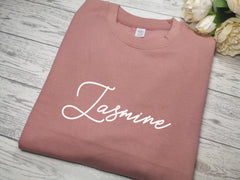Personalised KIDS Dusky PINK fancy NAME detail jumper in a choice of colour detail