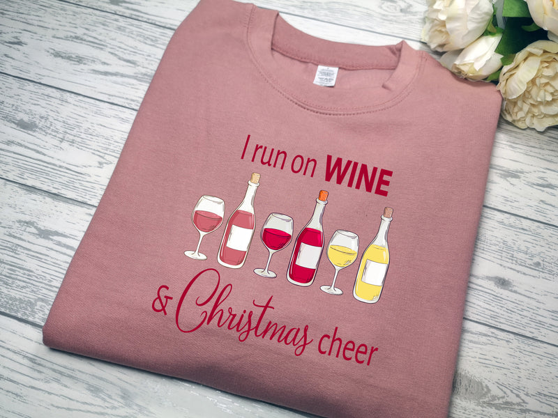 Custom Unisex Dusky PINK I run on WINE & christmas cheer Christmas jumper