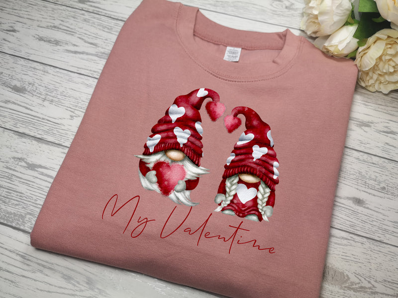 Personalised Unisex WELSH DUSKY PINK Valentines jumper heart gonks gnomes with any wording