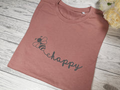 Custom Women's Dusky Pink t-shirt Bee happy with choice of colour detail