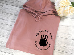 Personalised Womens DUSKY PINK hoodie with Child's handprint detail In choice of colours