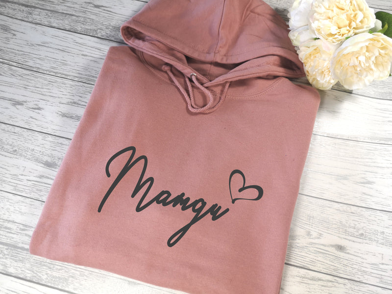 Personalised Womens DUSKY PINK hoodie with Fancy Name heart detail