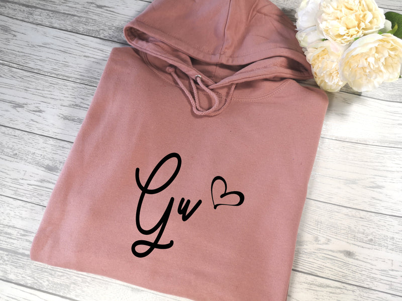 Personalised Womens DUSKY PINK hoodie with Fancy Name heart detail