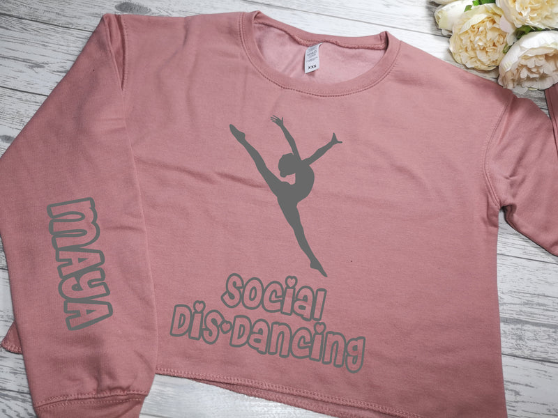 Personalised women's Dusky pink  CROPPED jumper Social dis-dancing NAME detail