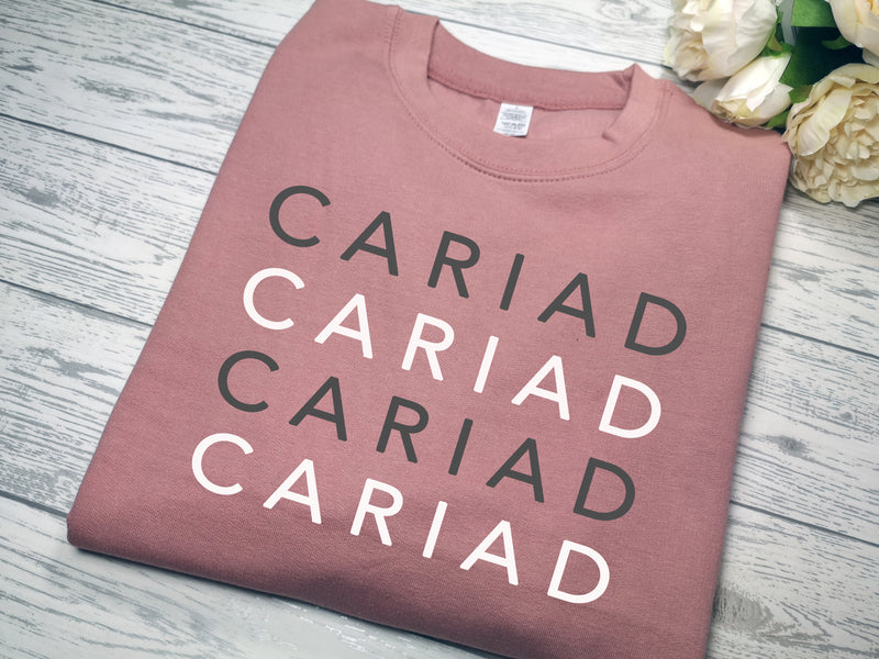 Custom Unisex DUSKY PINK  jumper welsh CARIAD detail