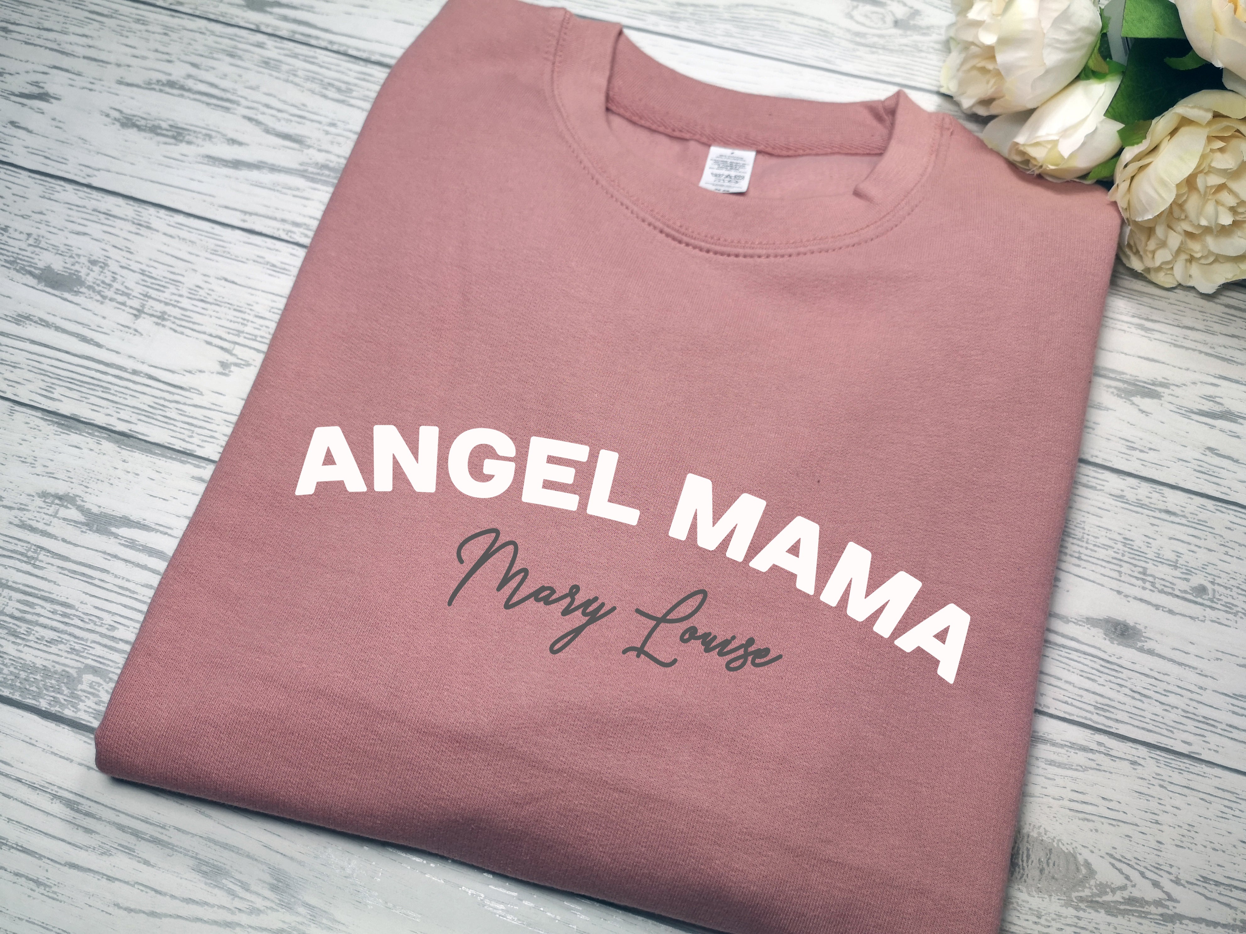 Personalised Unisex dusky PINK remembrance jumper with Angel Mama and Little house of creations