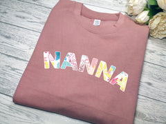 Personalised Unisex dusky PINK jumper Name in Pastels FLORAL print detail Any name
