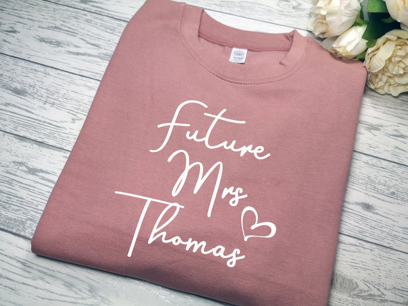 Personalised Unisex Dusky pink jumper Future MRS Any surname  detail