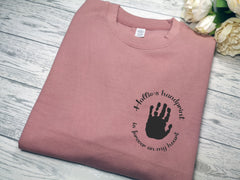 Personalised Women's DUSKY PINK JUMPER with Child's handprint detail In choice of colours