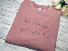 Personalised Unisex Dusky pink  jumper Mother's day with  kids handwritten message