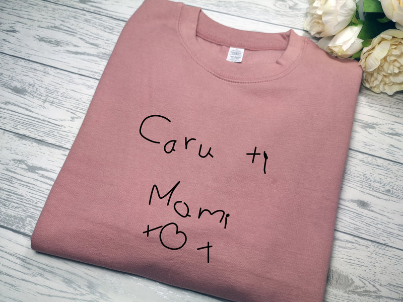 Personalised WELSH Unisex Dusky pink  jumper Mother's day with  kids handwritten message